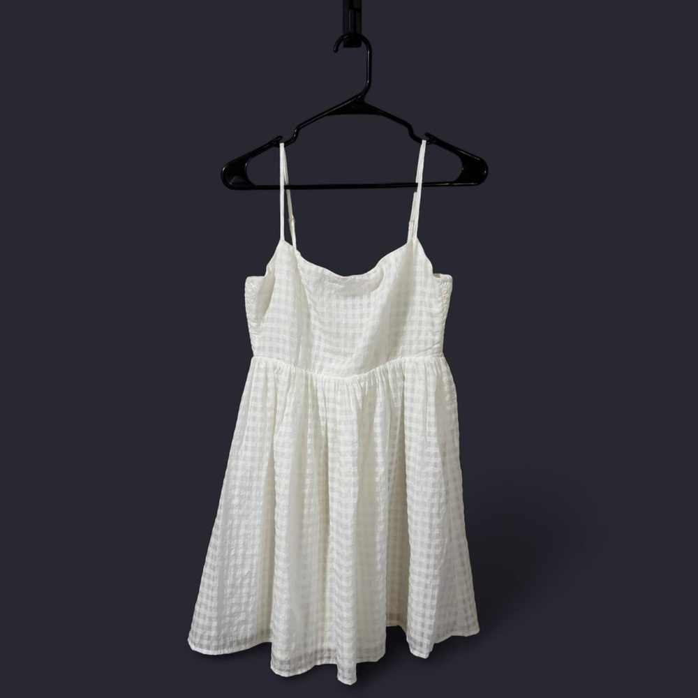 White Seersucker Spaghetti Strap Sundress